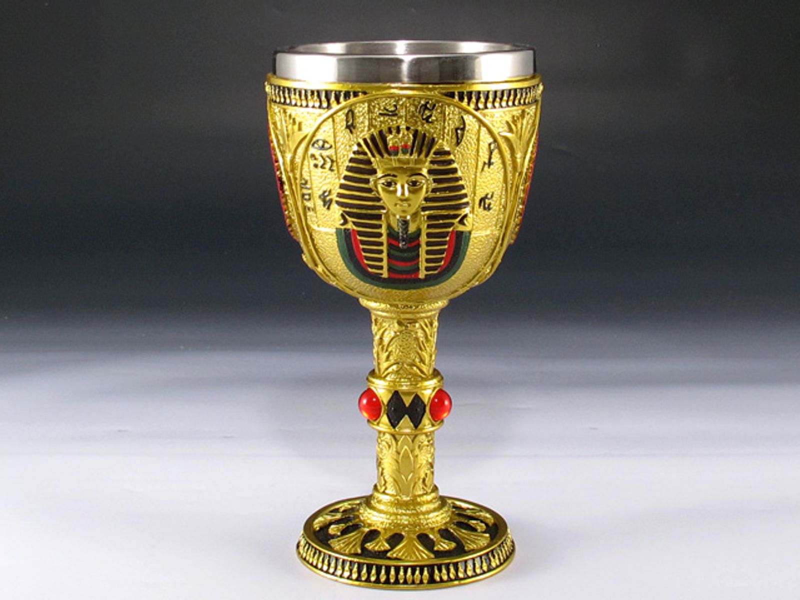 thumbnail image 2 of Vintage Egyptian Style Metal Wine Cup – Handcrafted Goblet, Home Bar Decor, Unique Gift (Green Bronze) 2 of 12